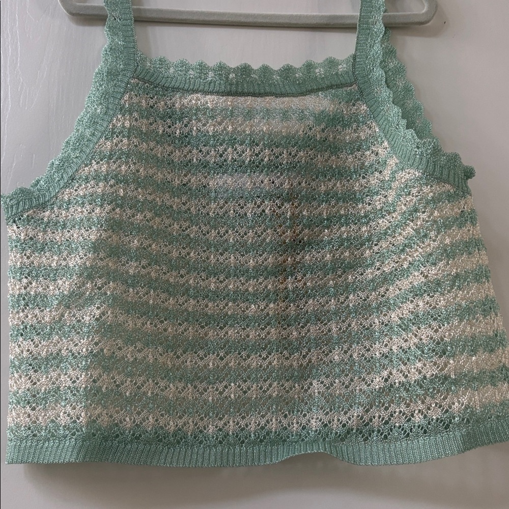 Zara Mint & Cream Striped Cropped Knit Tank
